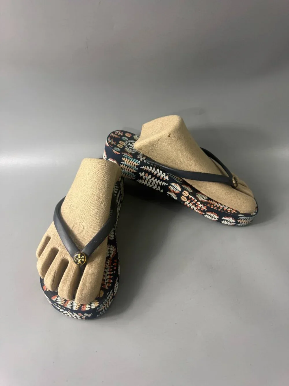 Tory Burch Black Leave Pattern Sandals, Size
